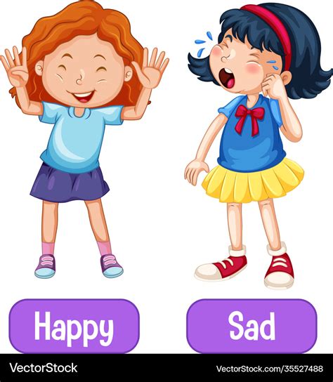 Opposite Adjectives Words With Happy And Sad Vector Image