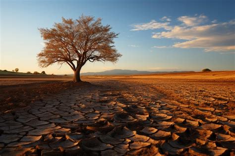 El Suelo Afectado Por La Sequ A Lleva Un Rbol Solitario Que Retrata El