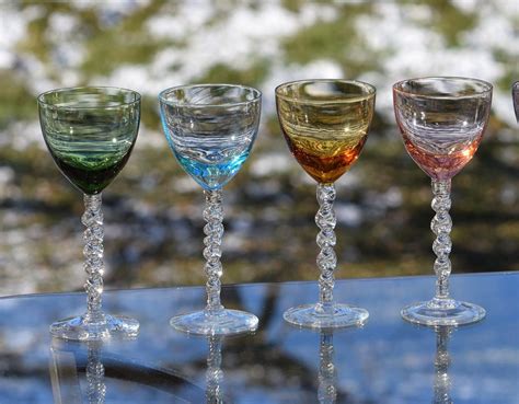 Vintage Multi Colored Clear Twisted Stem Wine Glasses Set Of 6 4 Oz Wine Glasses Vintage 4 Oz