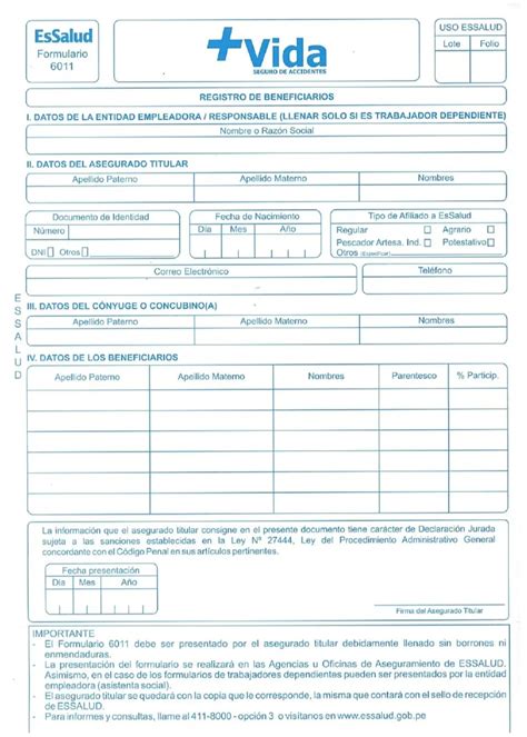 ᐈ Formulario 6011 de EsSalud Formato Llenado y MÁS