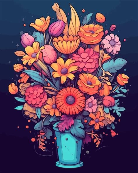 Premium Vector Beautiful Flower Bouquet Vector Illustration Of Colorful Bouquet Of Different