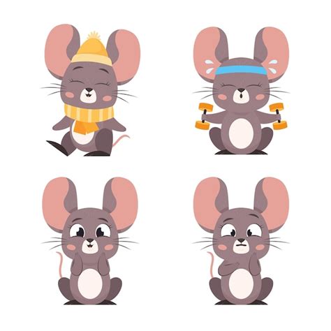 Conjunto De Personaje De Rat N De Dibujos Animados Con Bufanda Y