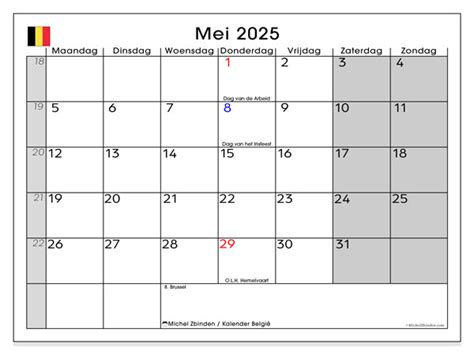 Kalender mei 2025 België Michel Zbinden NL