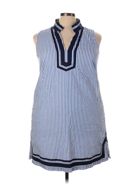 Eliza J 100 Cotton Stripes Multi Color Blue Casual Dress Size 18 Plus