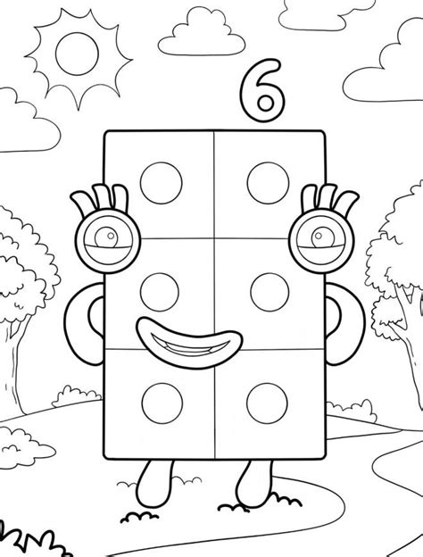 Coloriage Numberblocks 6 dans la nature dessin gratuit à imprimer