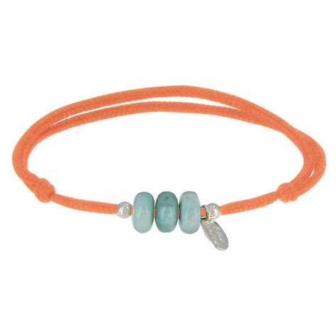 Bracelet Lien Orange Anneaux De Larimar Et Deux Perles Argent Les