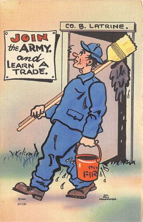 Wwii 1940s Military Comic Postcard Join Army Learn Trade Clean Latrine