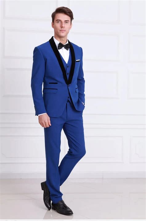 Sur Mesure Classique Hommes Costume Slim Fit Gentleman Bleu Royal Smoking Mariage Marié Bal Fête