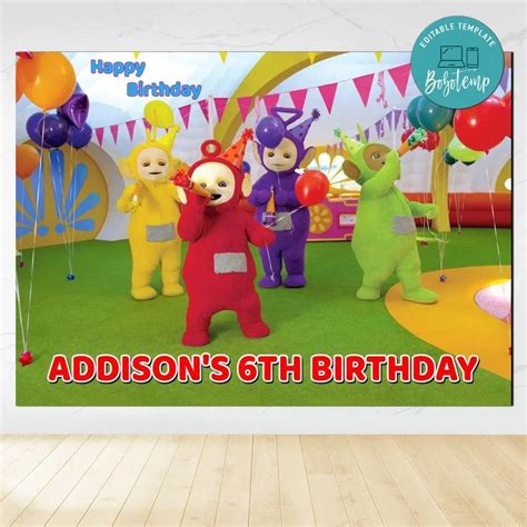 Teletubbies Birthday Backdrop Digital File Template Bobotemp