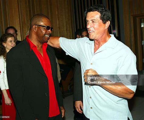 Actors Carl Weathers and Sly Stallone pose at singer Frank Stallone's... News Photo - Getty Images