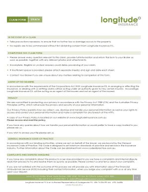 Fillable Online Claim Form Strata Longitude Insurance Fax Email Print