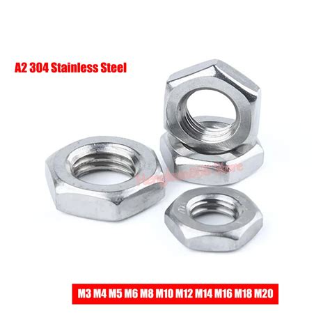 A2 304 Stainless Steel Flat Hex Hexagon Thin Nut Jam Nuts Din439 M3 M4 M5 M6 M8 M10 M12 M14 M16