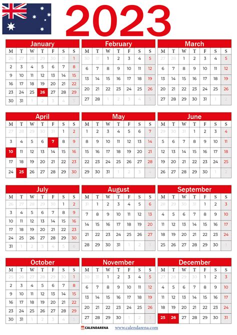 Australia 2023 Calendar With Holidays Printable