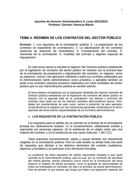 Tema R Gimen De Los Contratos Del Sector P Blico Apuntes De