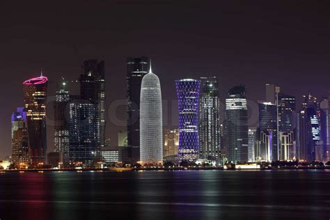 Doha skyline at night, Qatar | Stock image | Colourbox