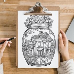 15 House in a Jar Coloring Pages - Etsy