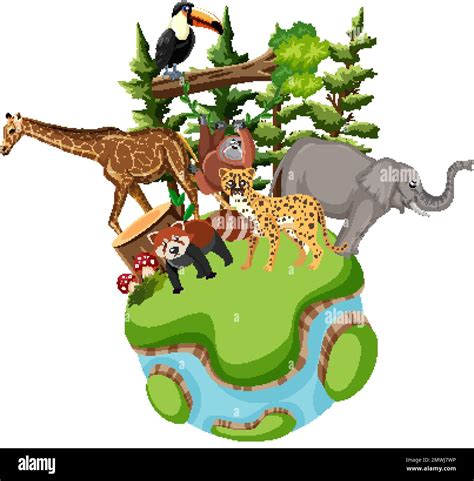 Animals Standing On Earth Planet Illustration Stock Vector Image And Art