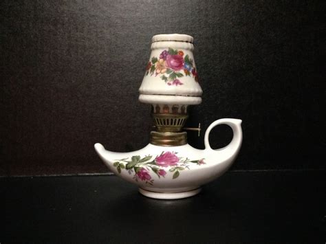 Miniature Porcelain Aladdin Oil Lamp Rose Pattern Made In Japan