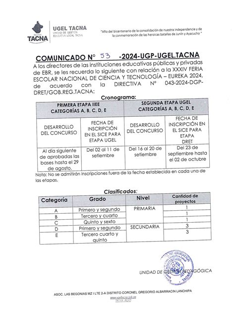 Comunicado N Ugp Ugel Tacna Noticias Unidad De Gesti N