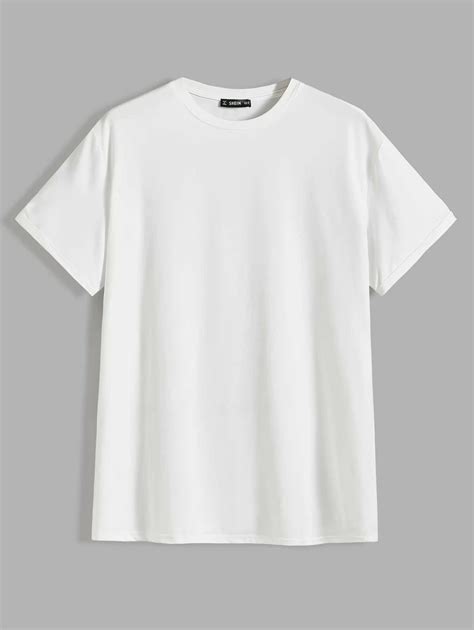 Men Drop Shoulder Solid Tee Shein Usa White Tee Men Plain White