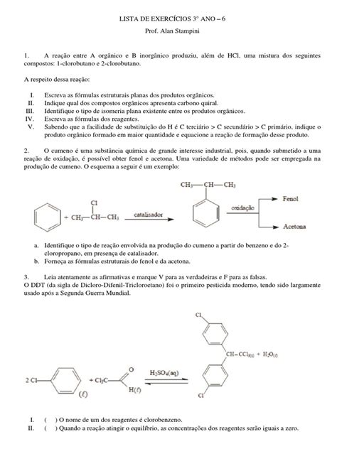 Lista De Exercícios 6 Pdf Aldeído Reações Químicas