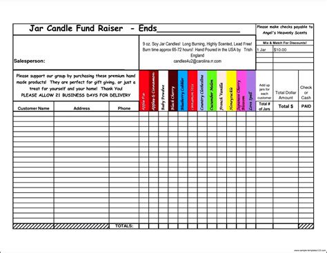 Candle Fundraiser Order Form Template Sample Templates Sample Templates