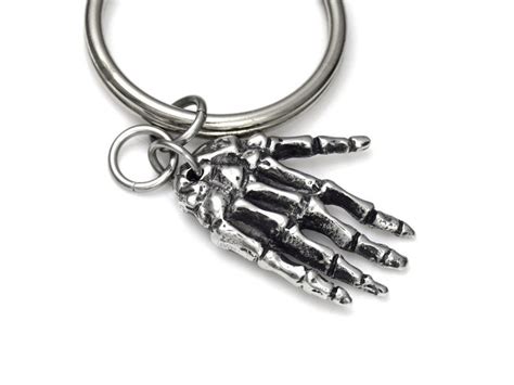 Skeleton Hand Keychain Human Bones Charm Handmade In Pewter Etsy