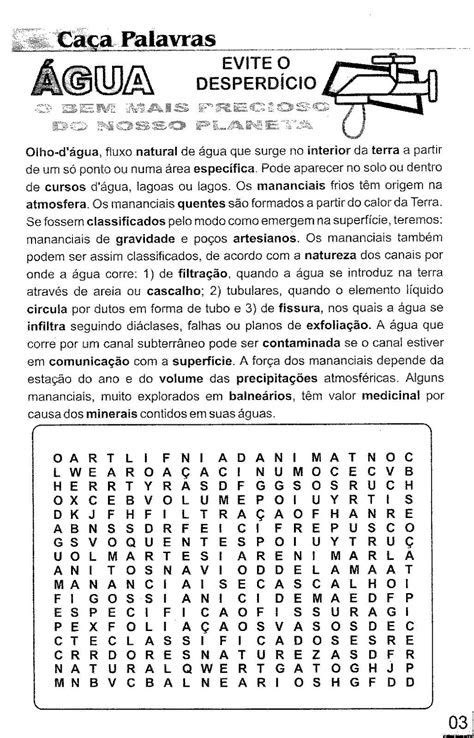 Atividades Ca A Palavras Sobre Meio Ambiente Gua Fonte Ca A