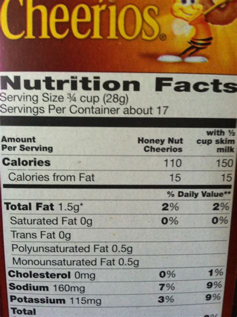 Honey Nut Cheerios Nutrition Facts Label