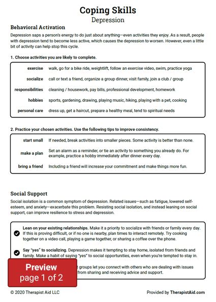 Coping Skill Worksheet Adults Coping Skills Worksheets