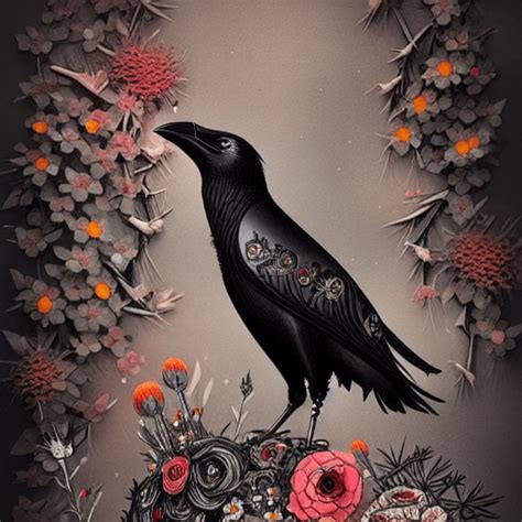 Whimsical Detailed Fantasy Crow With Flowers · Creative Fabrica