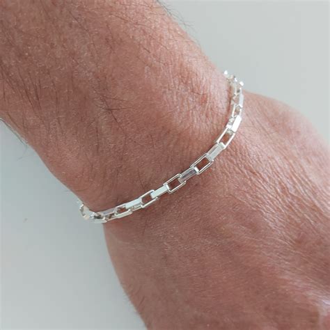 Pulsera Para Hombre Plata De Ley Mm Ancho Rect Ngulo Cadena De