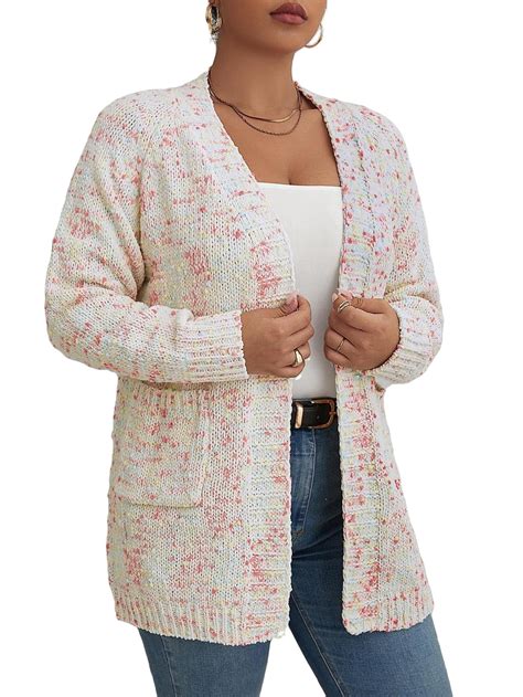 Casual Plain Coat Long Sleeve Beige Plus Size Cardigans Womens Plus