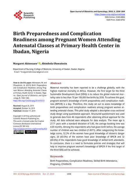 PDF Birth Preparedness And Complication Readiness Among Pregnant