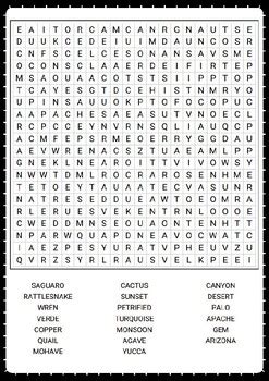 Arizona S State Symbols Word Search Puzzle No Prep Activity Worksheet