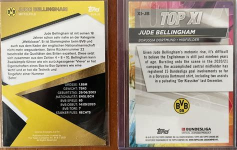 Zwei Karten Topps Bundesliga Chrome Bvb Dortmund Jude Bellingham