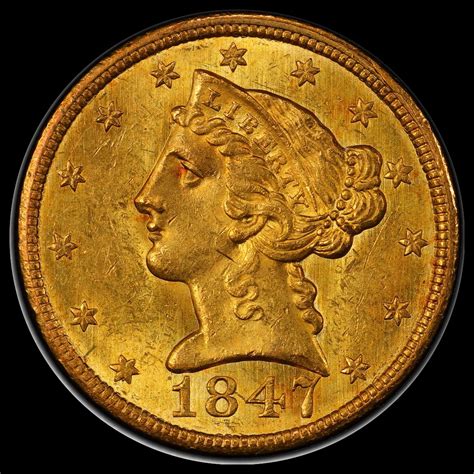 1847 5 Gold Liberty No Motto PCGS MS63 CAC Legend Numismatics