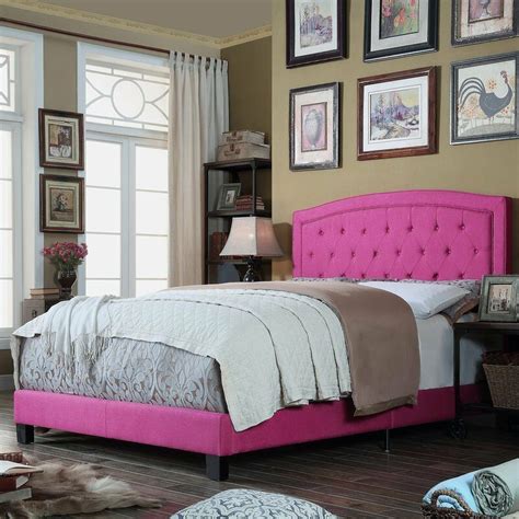 Twin Full Queen King Pink Upholstered Platform Bed Frame Tufted Fabric Bedroom - Beds & Bed Frames