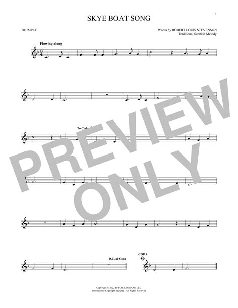 Traditional Scottish Skye Boat Song Sheet Music For Violin Solo