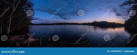 Panorama Of Sunset Over Boom Lake Wisconsin Stock Image Image Of