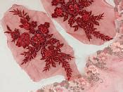 Appliques Floral Venise Lace Red Mirror Pair Sequin Beaded