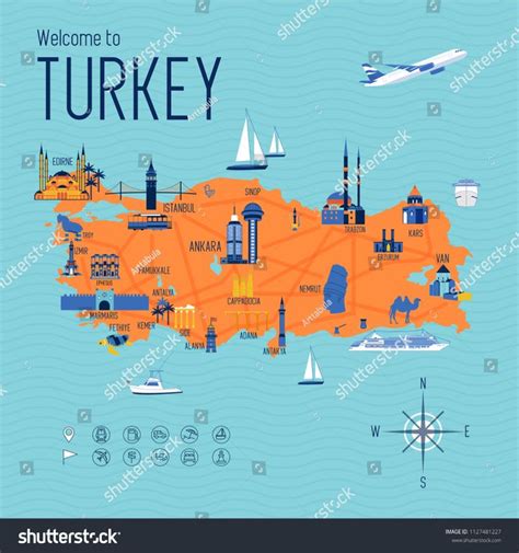 Turkey Cartoon Travel Map Vector Illustration Stock Vector Royalty