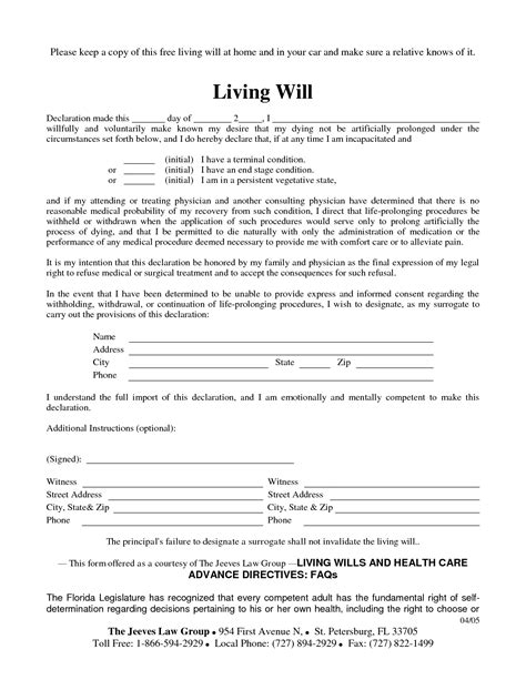 Free Living Will Forms (Advance Directive) | Medical Poa - Pdf - Free ...