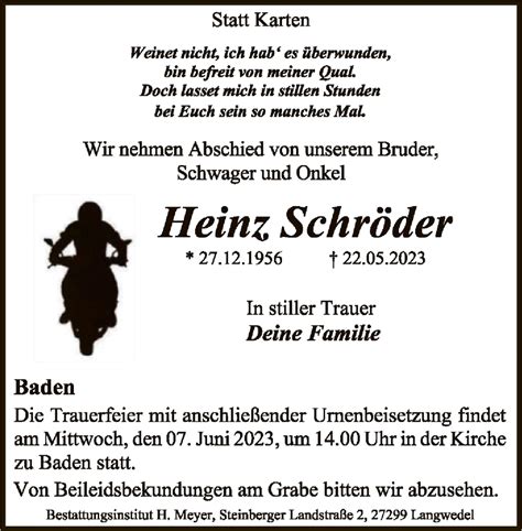 Traueranzeigen Von Heinz Schr Der Trauer Kreiszeitung De