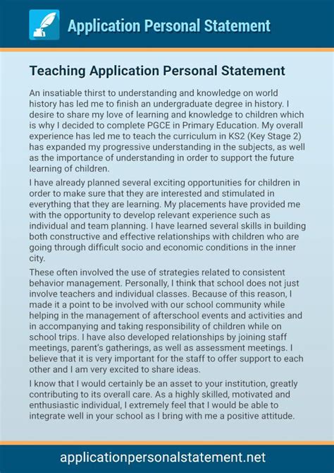 Sample Personal Statement For Teacher Application Cityessay