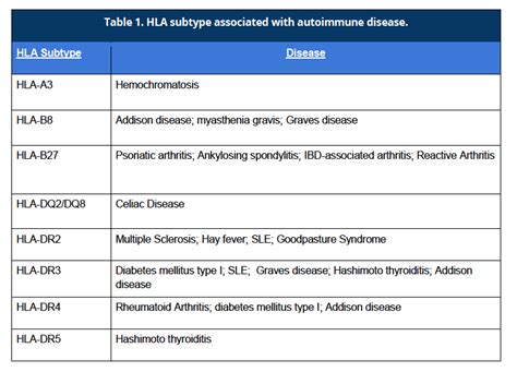 Hla And Autoimmune Diseases Diagram Quizlet