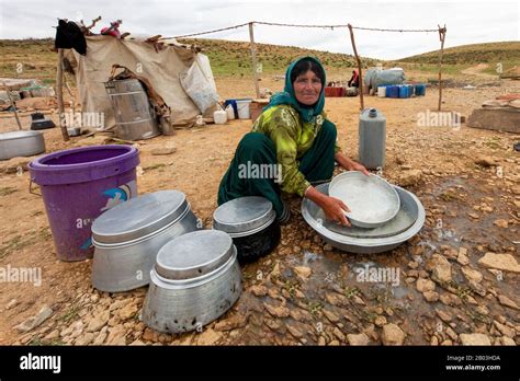 Nomadic Woman From Qashqai Nomads Makes Bread Near Shiraz Iran Stock