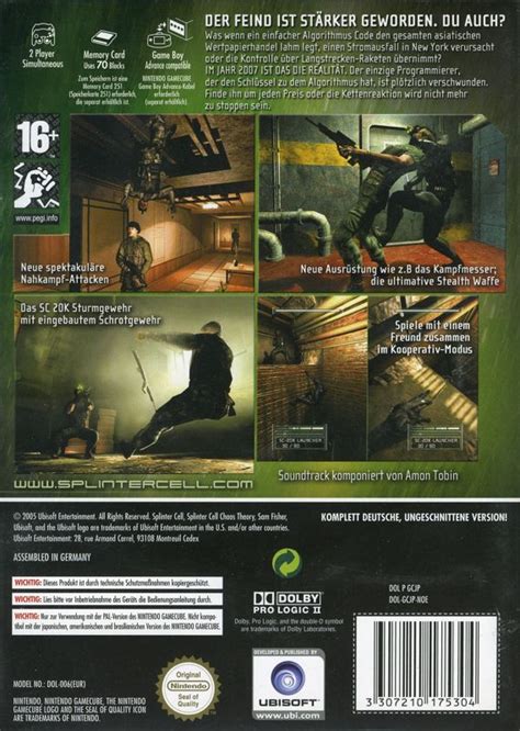 Tom Clancys Splinter Cell Chaos Theory Cover Or Packaging Material