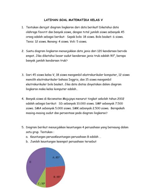 Latihan Soal Matematika Kelas V Diagram Lingkaran Pdf