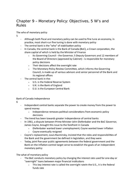 Chapter 9 Monetary Policy Objectives 5 W’s And Rules Chapter 9 Monetary Policy